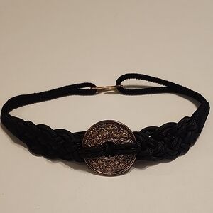 Black Braided Belt with Gold Resin Medallion, Sz 29.5" -32"